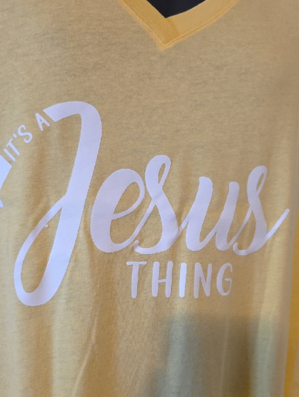 Yellow "Jesus Thing" V-Neck Short Sleeve Tee - Picture 2 of 4